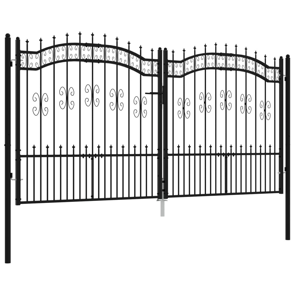 vidaXL Fence Gate with Spear Top Black 305x198 cm Powder-coated Steel