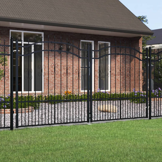 vidaXL Fence Gate with Spear Top Black 305x198 cm Powder-coated Steel