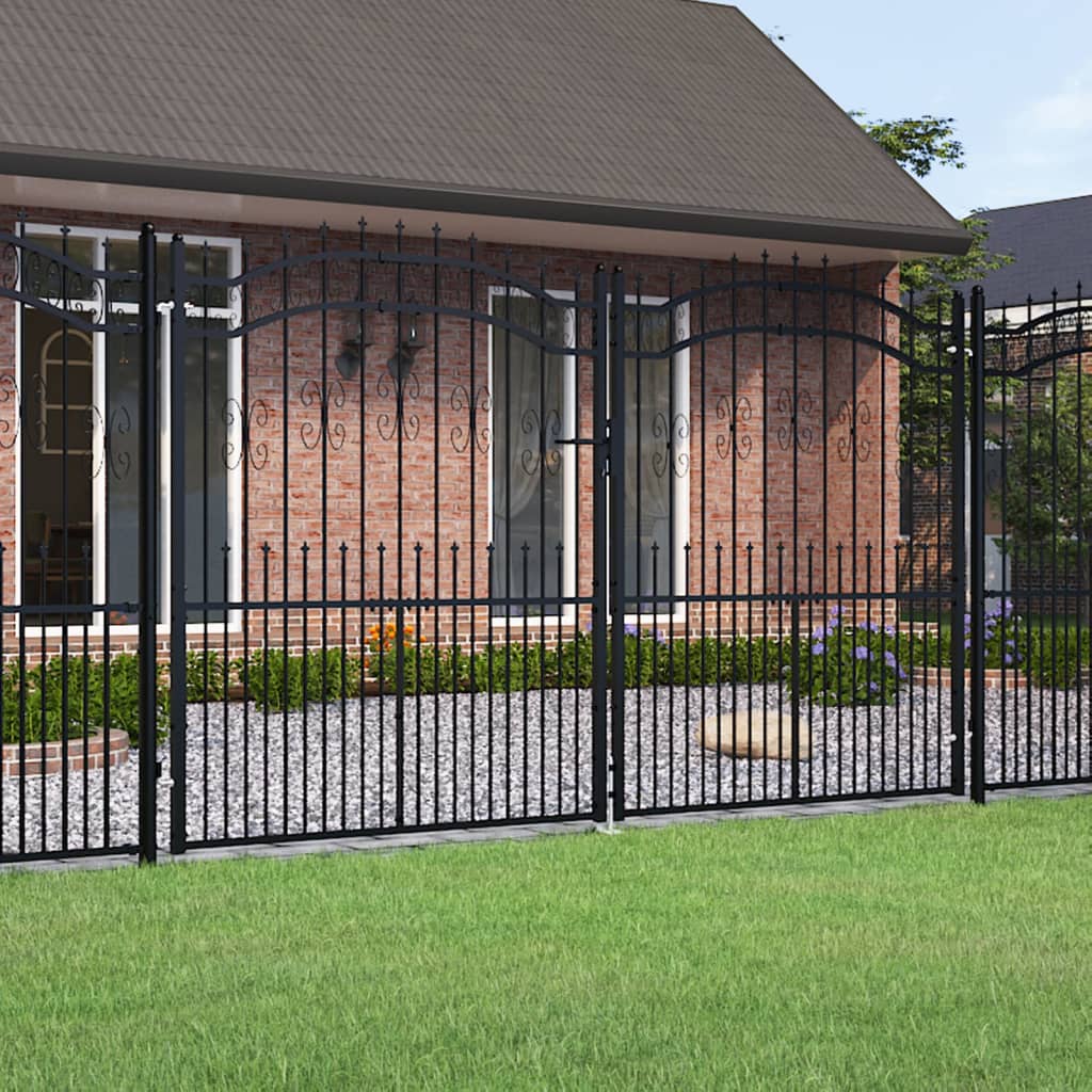 vidaXL Fence Gate with Spear Top Black 305x223 cm Powder-coated Steel