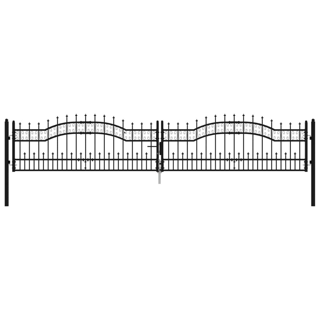 vidaXL Fence Gate with Spear Top Black 406x120 cm Powder-coated Steel