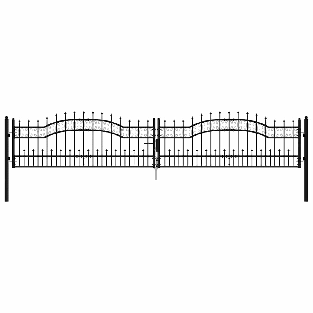 Fence Gate "KAMPEN" with Spear Top Black 394,5x78 cm Steel
