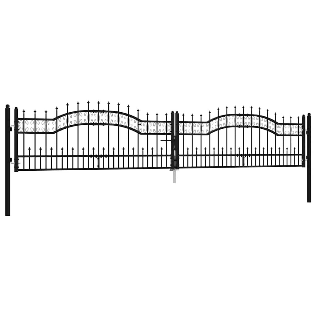 Fence Gate "KAMPEN" with Spear Top Black 394,5x78 cm Steel