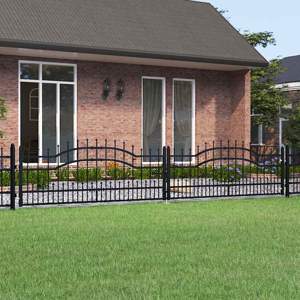 Fence Gate "KAMPEN" with Spear Top Black 394,5x78 cm Steel