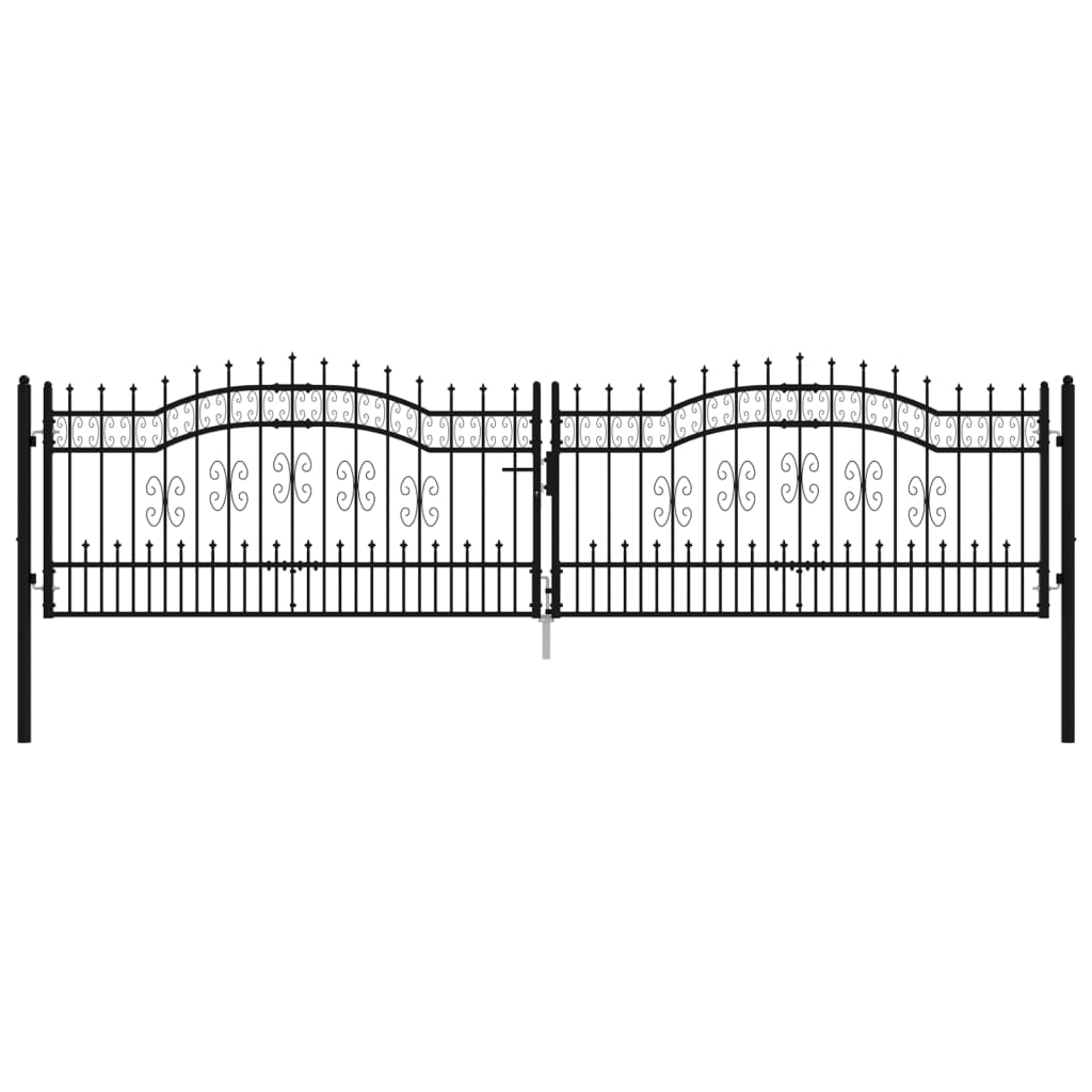 vidaXL Fence Gate with Spear Top Black 406x151 cm Powder-coated Steel