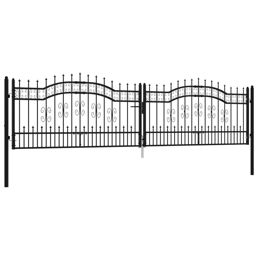 vidaXL Fence Gate with Spear Top Black 406x151 cm Powder-coated Steel