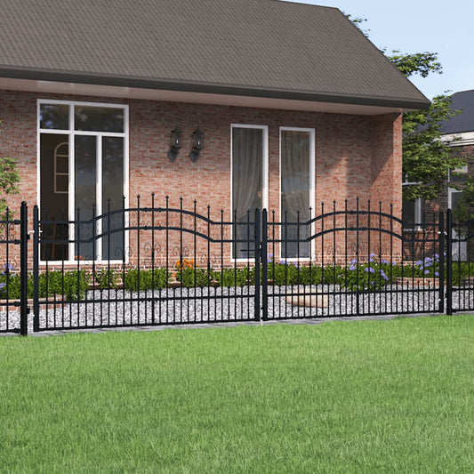 vidaXL Fence Gate with Spear Top Black 406x151 cm Powder-coated Steel