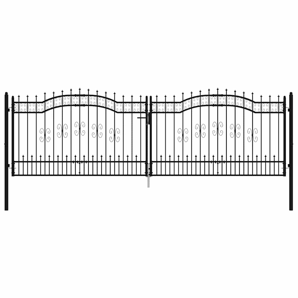 Fence Gate with Spear Top Black 406x125 cm Powder-coated Steel