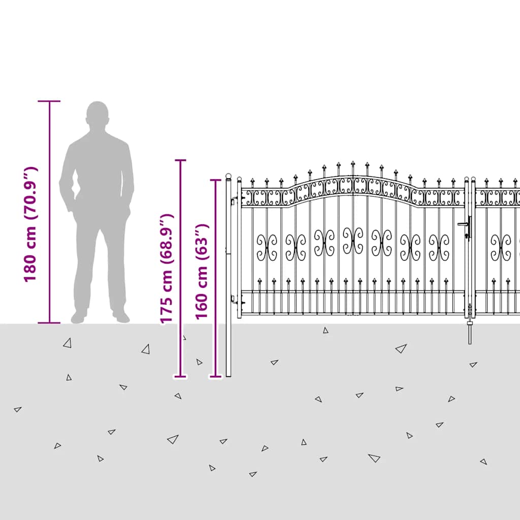Fence Gate with Spear Top Black 406x125 cm Powder-coated Steel