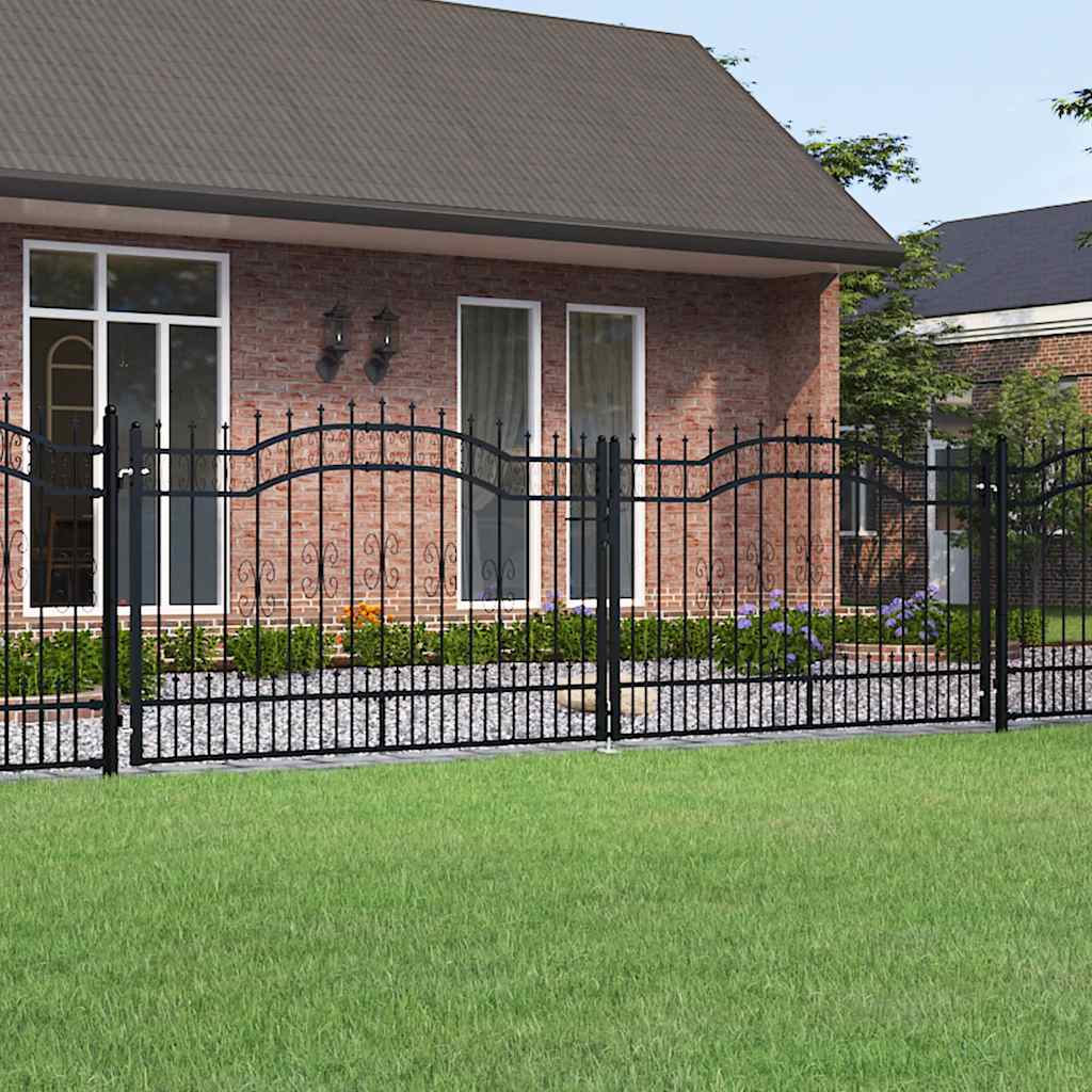Fence Gate with Spear Top Black 406x125 cm Powder-coated Steel