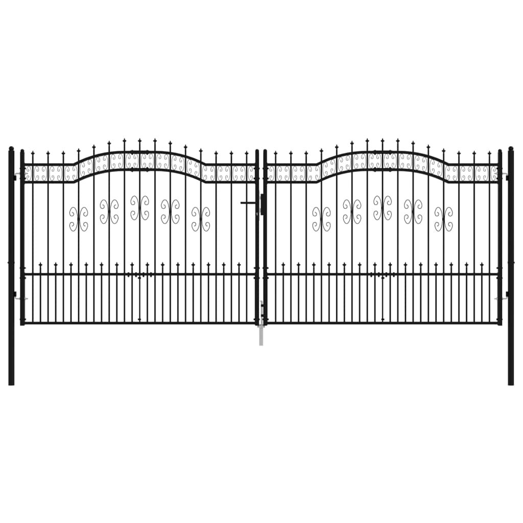 vidaXL Fence Gate with Spear Top Black 406x198 cm Powder-coated Steel