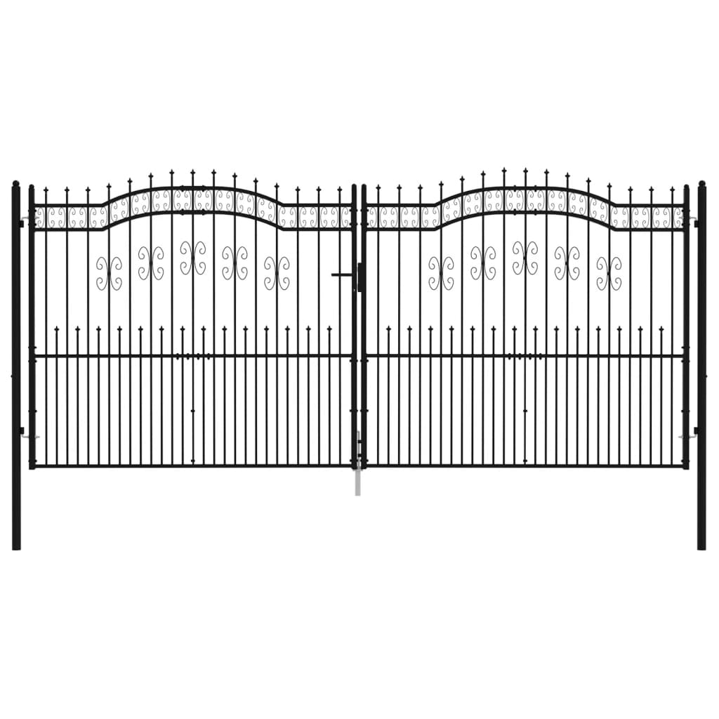 vidaXL Fence Gate with Spear Top Black 406x223 cm Powder-coated Steel