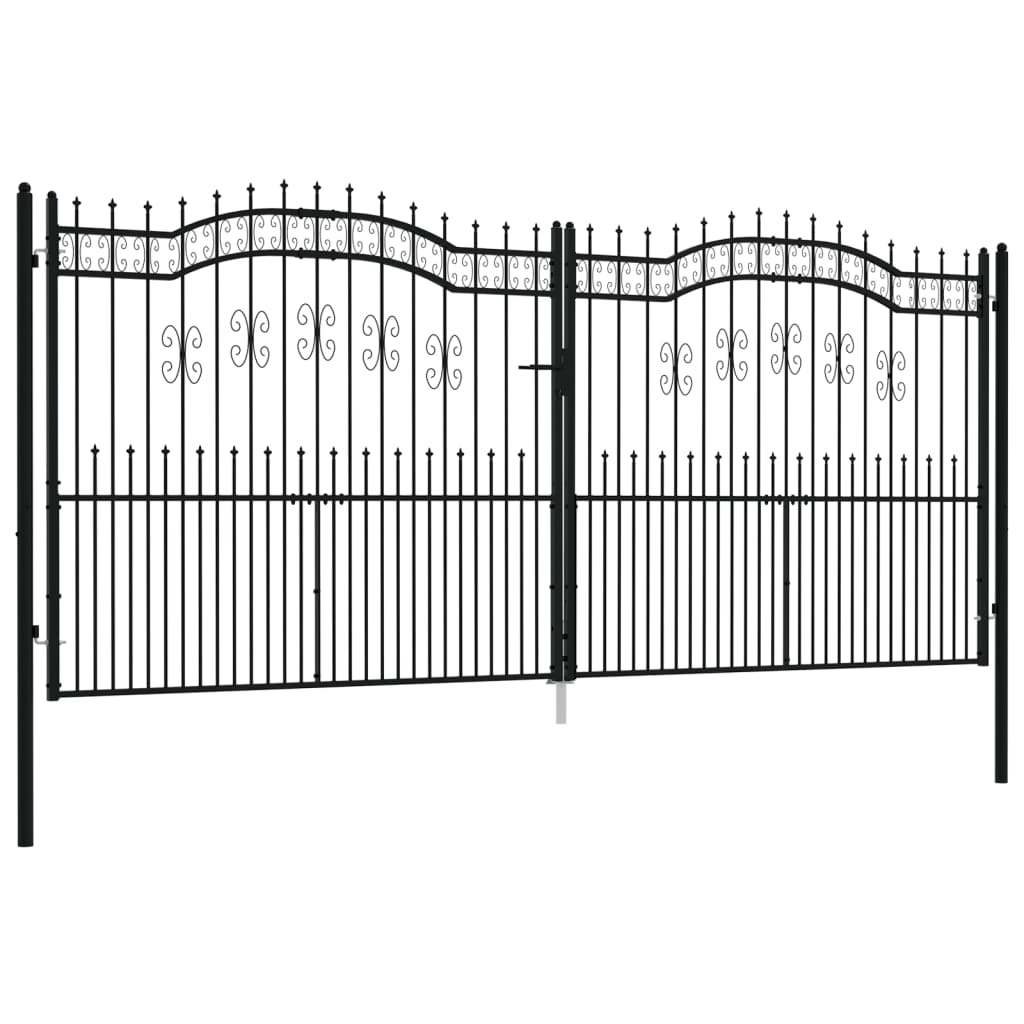 vidaXL Fence Gate with Spear Top Black 406x223 cm Powder-coated Steel