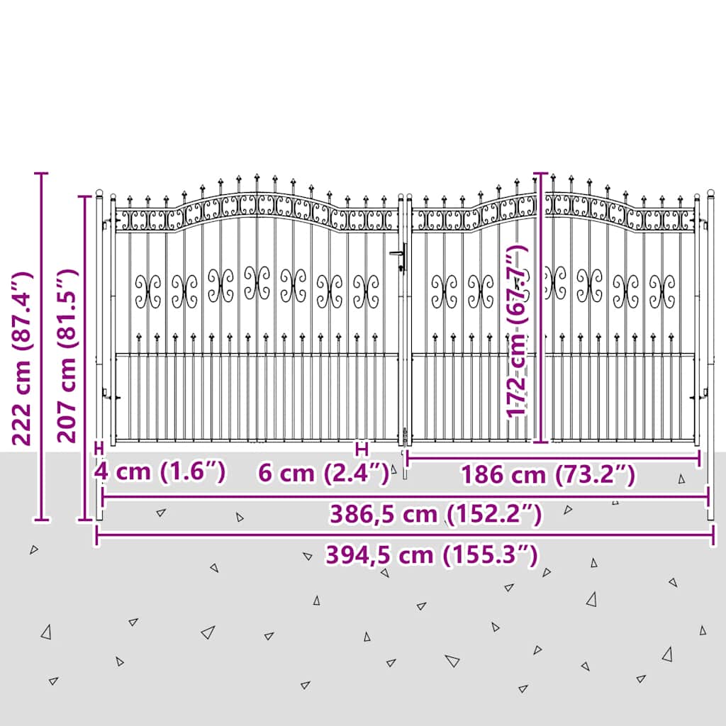 Fence Gate with Spear Top Black 406x175 cm Powder-coated Steel