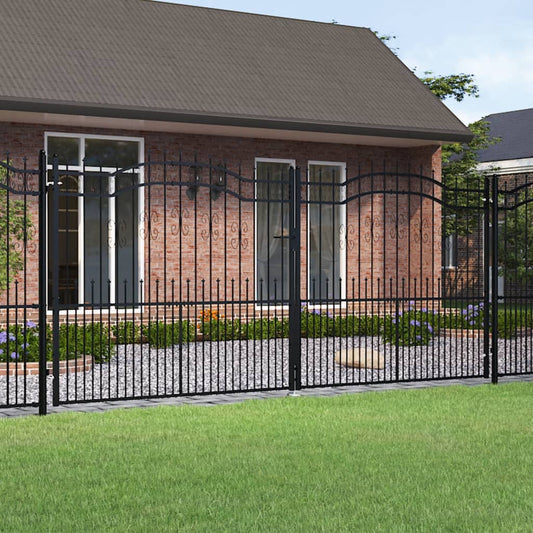 vidaXL Fence Gate with Spear Top Black 406x223 cm Powder-coated Steel