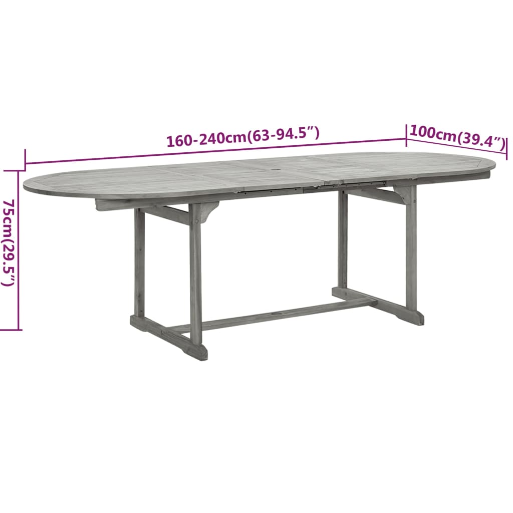 Garden Dining Set | Grey | Solid acacia wood | Standard | Extendable