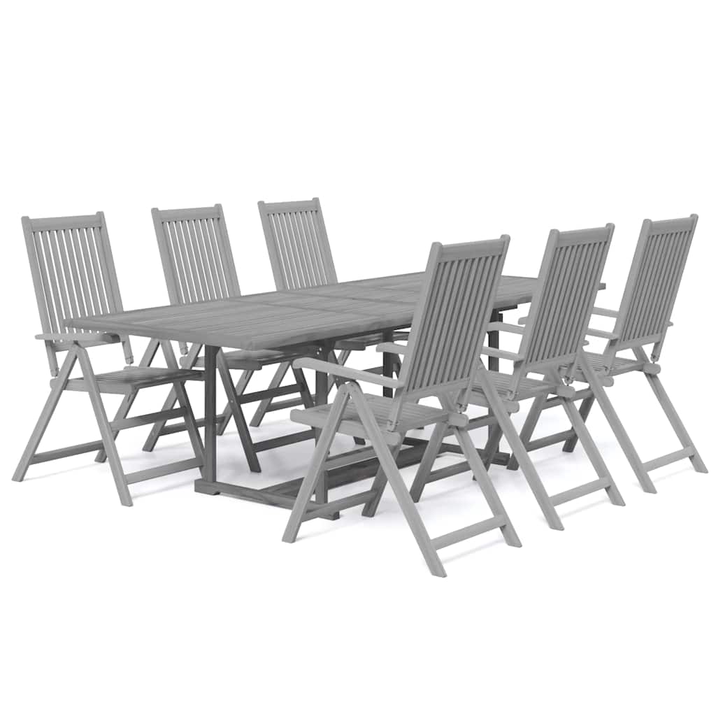 Garden Dining Set | Grey | Solid acacia wood | 7-Piece | Foldable
