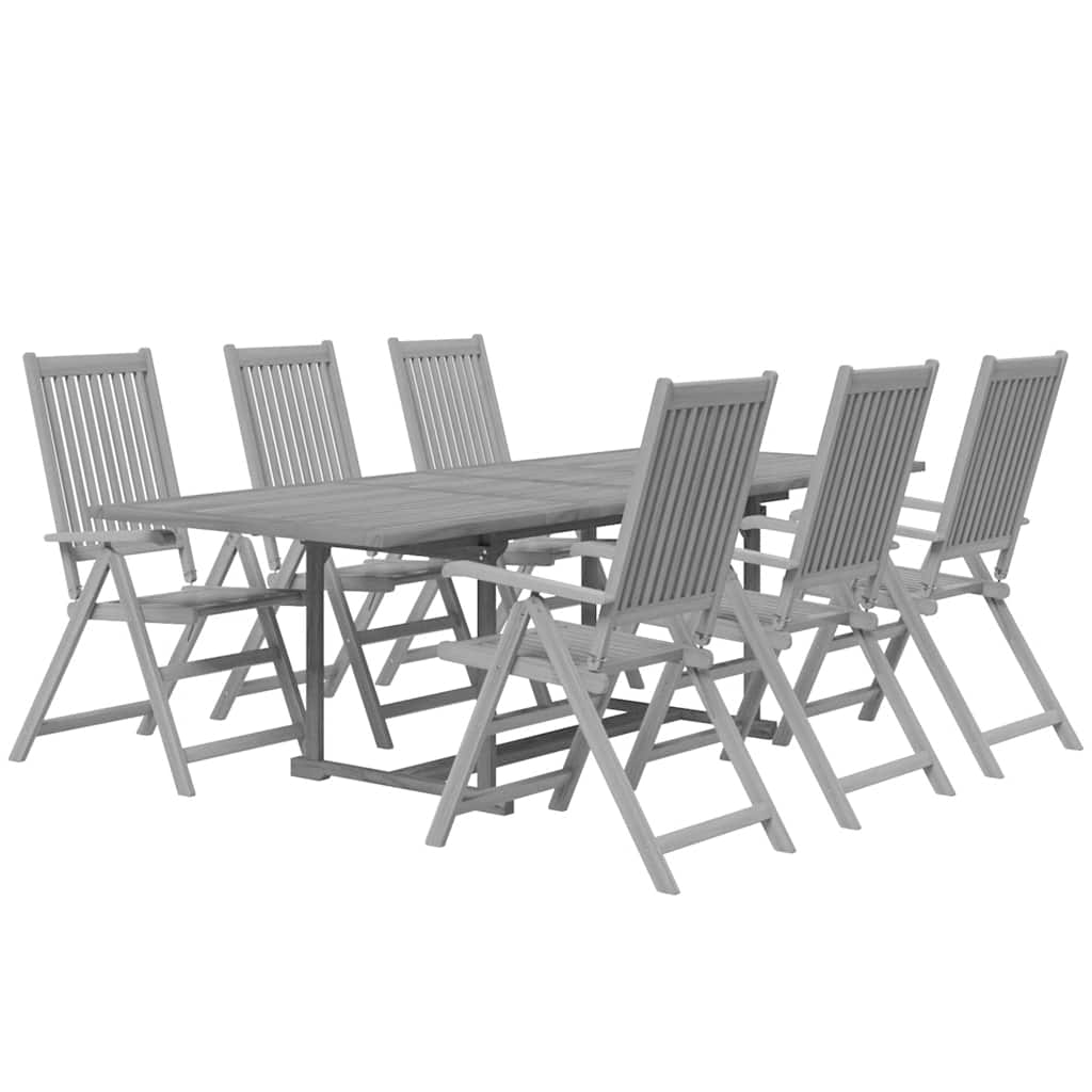 Garden Dining Set | Grey | Solid acacia wood | 7-Piece | Foldable