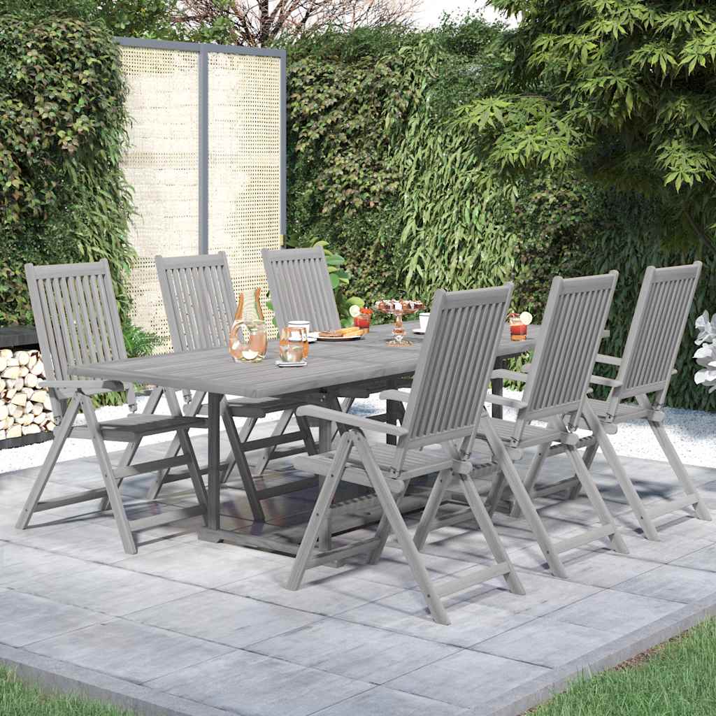 Garden Dining Set | Grey | Solid acacia wood | 7-Piece | Foldable