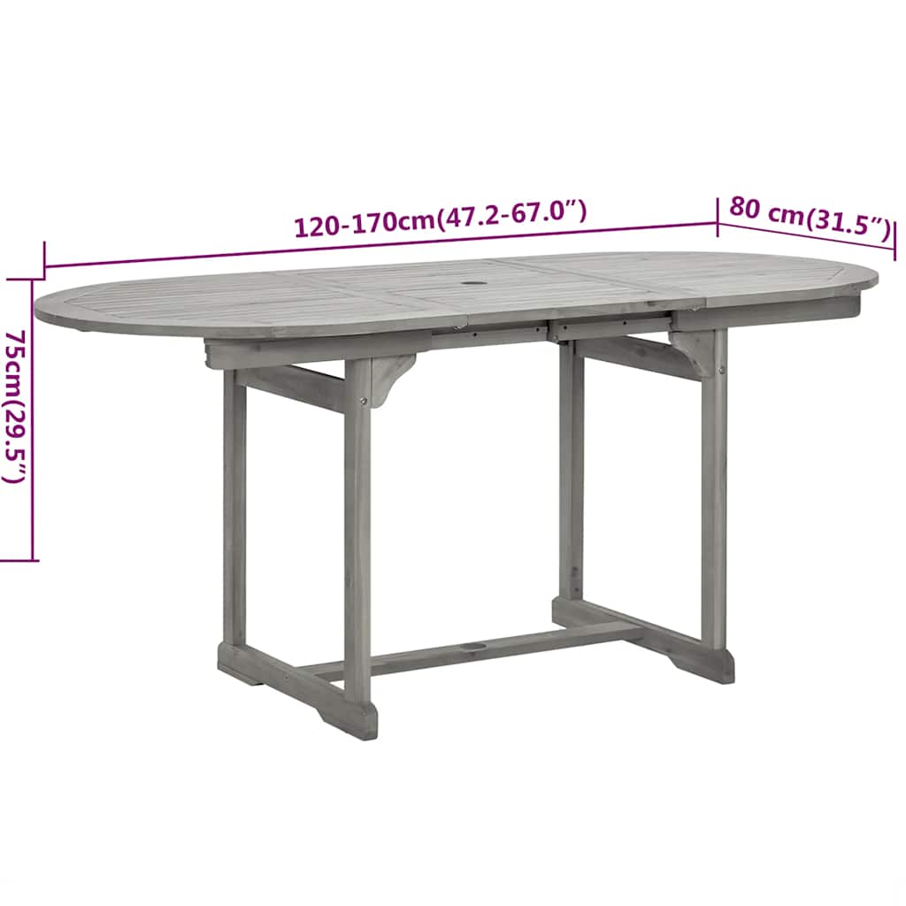 Garden Dining Set | Grey | Solid acacia wood | Medium | Extendable