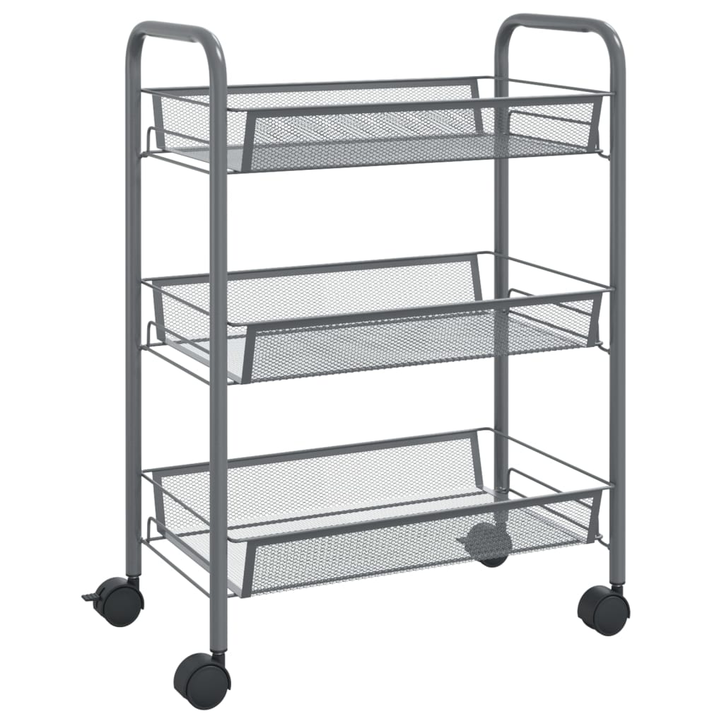 vidaXL 3-Tier Kitchen Trolley Grey 46x26x64 cm Iron