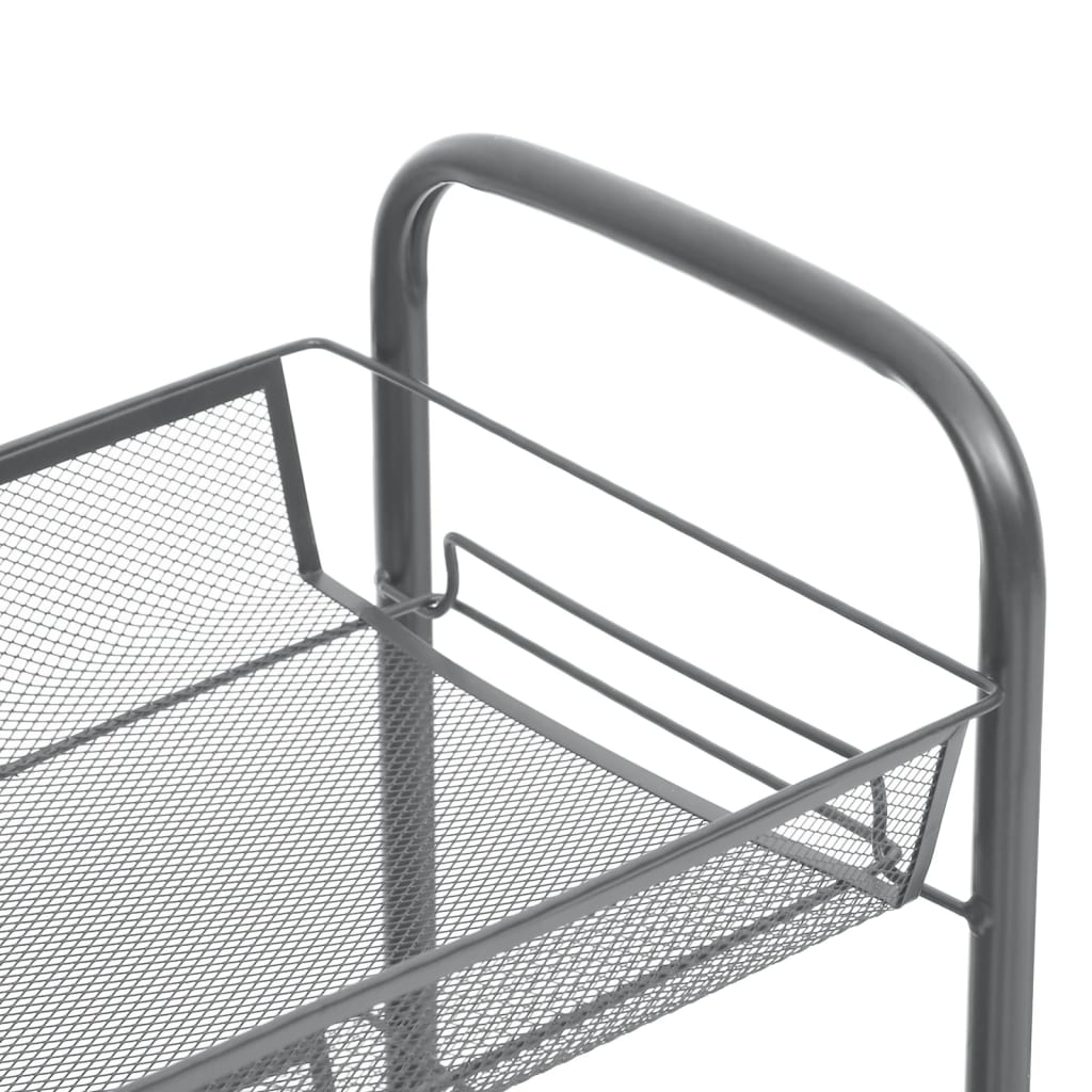 vidaXL 3-Tier Kitchen Trolley Grey 46x26x64 cm Iron