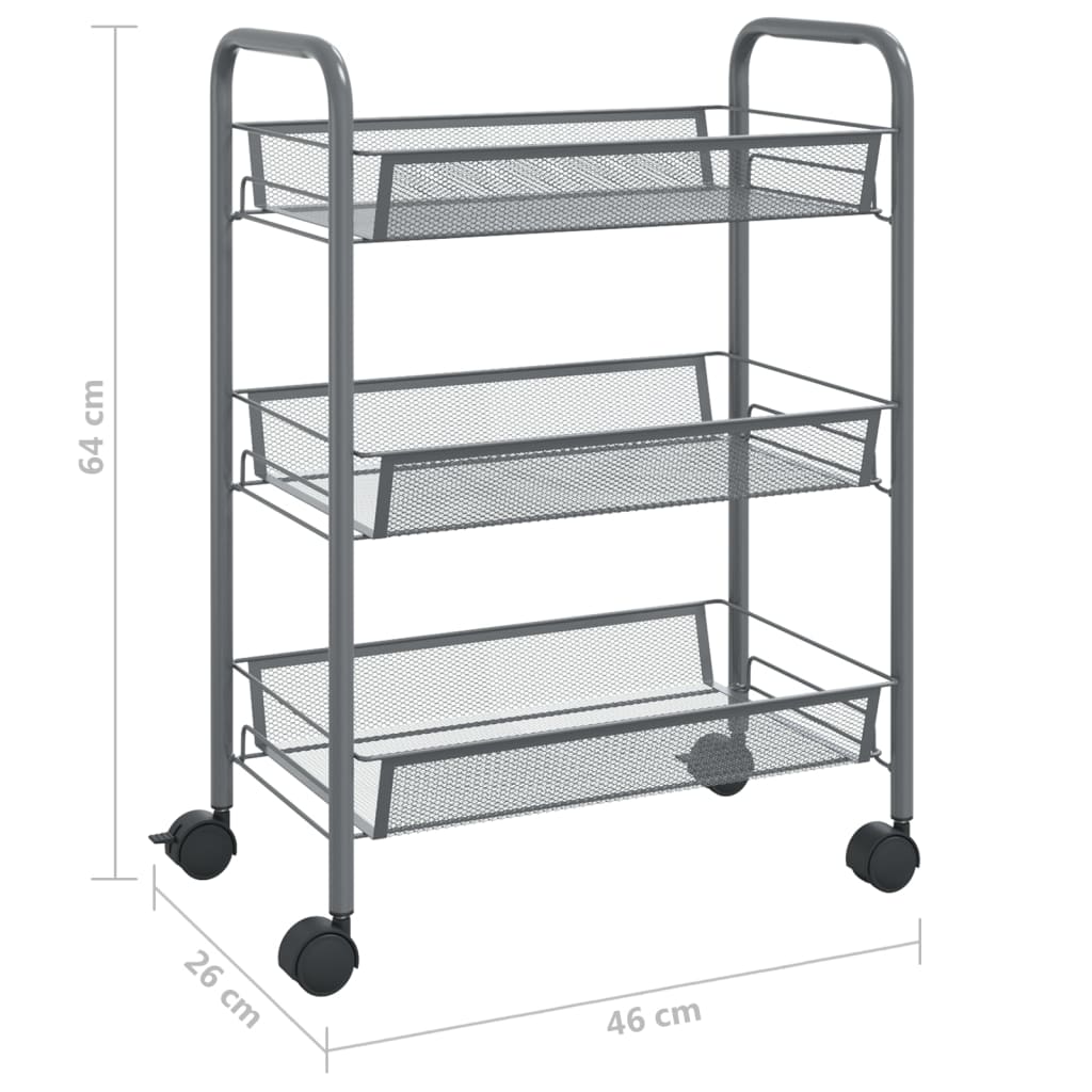 vidaXL 3-Tier Kitchen Trolley Grey 46x26x64 cm Iron