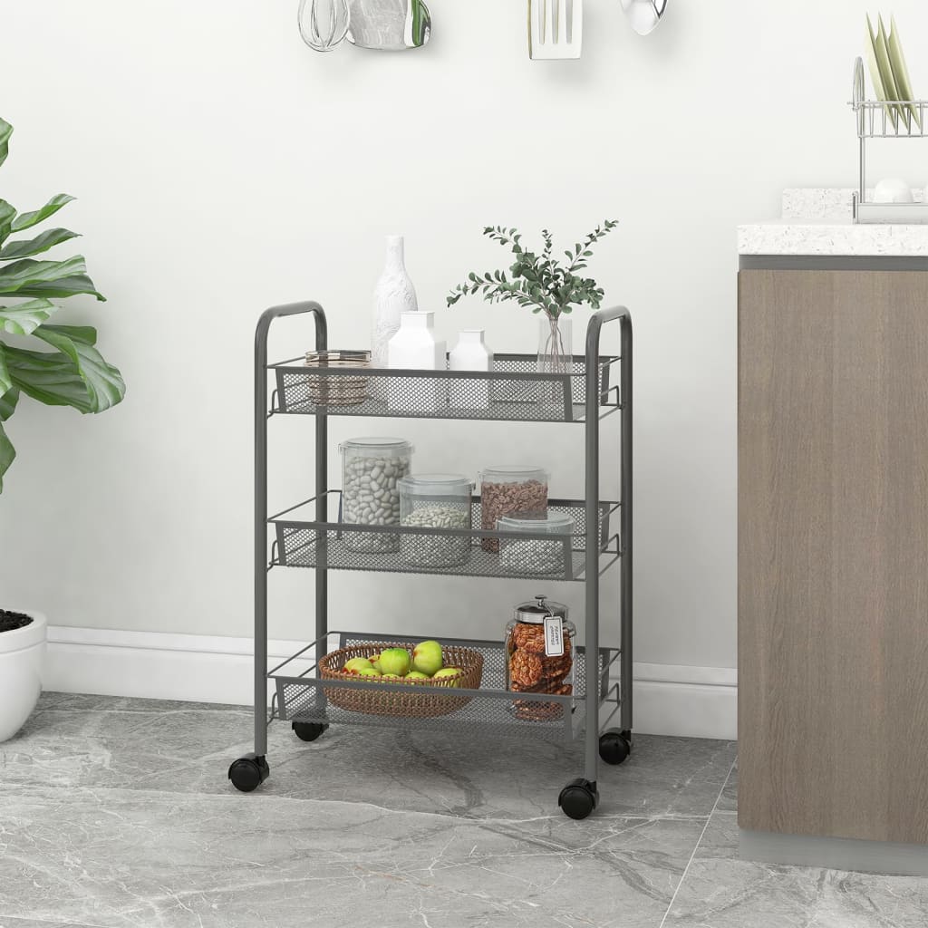 vidaXL 3-Tier Kitchen Trolley Grey 46x26x64 cm Iron