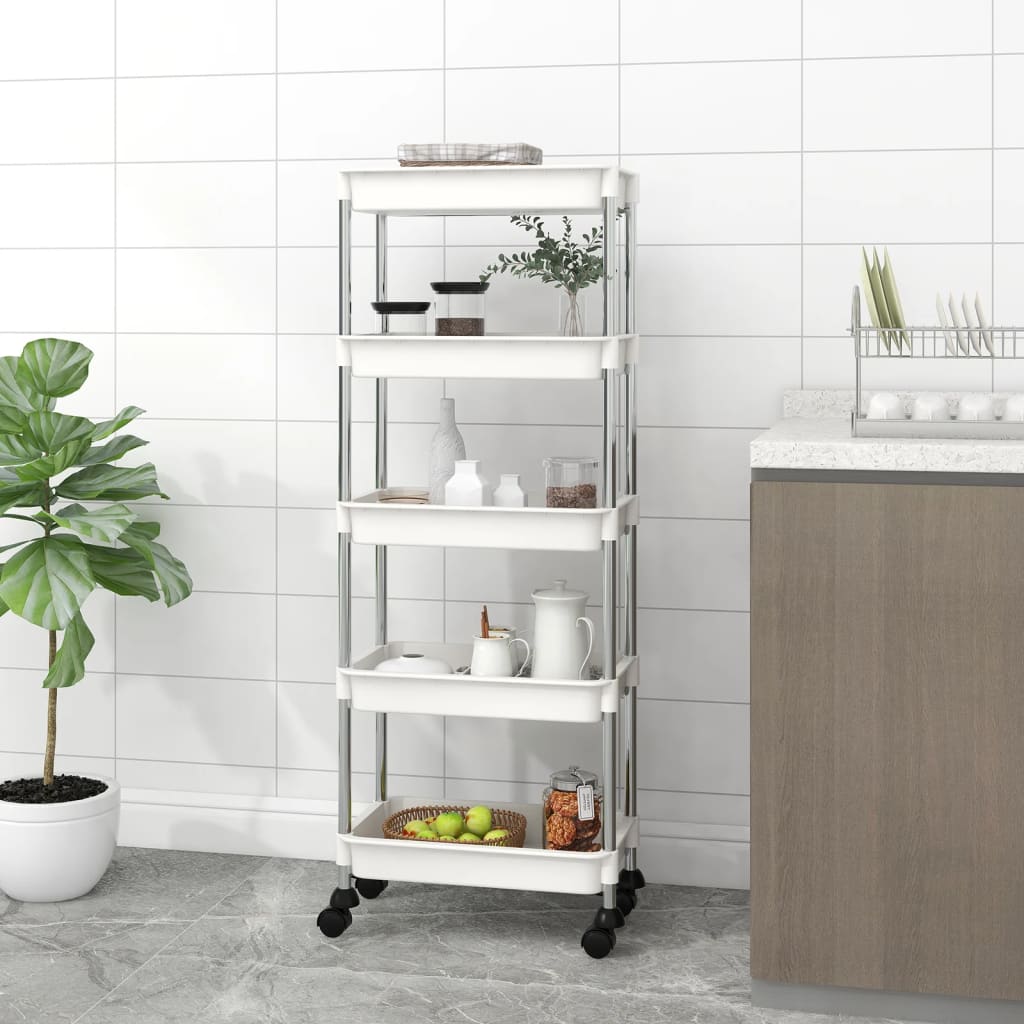 vidaXL 5-Tier Kitchen Trolley White 42x29x128 cm Iron and ABS