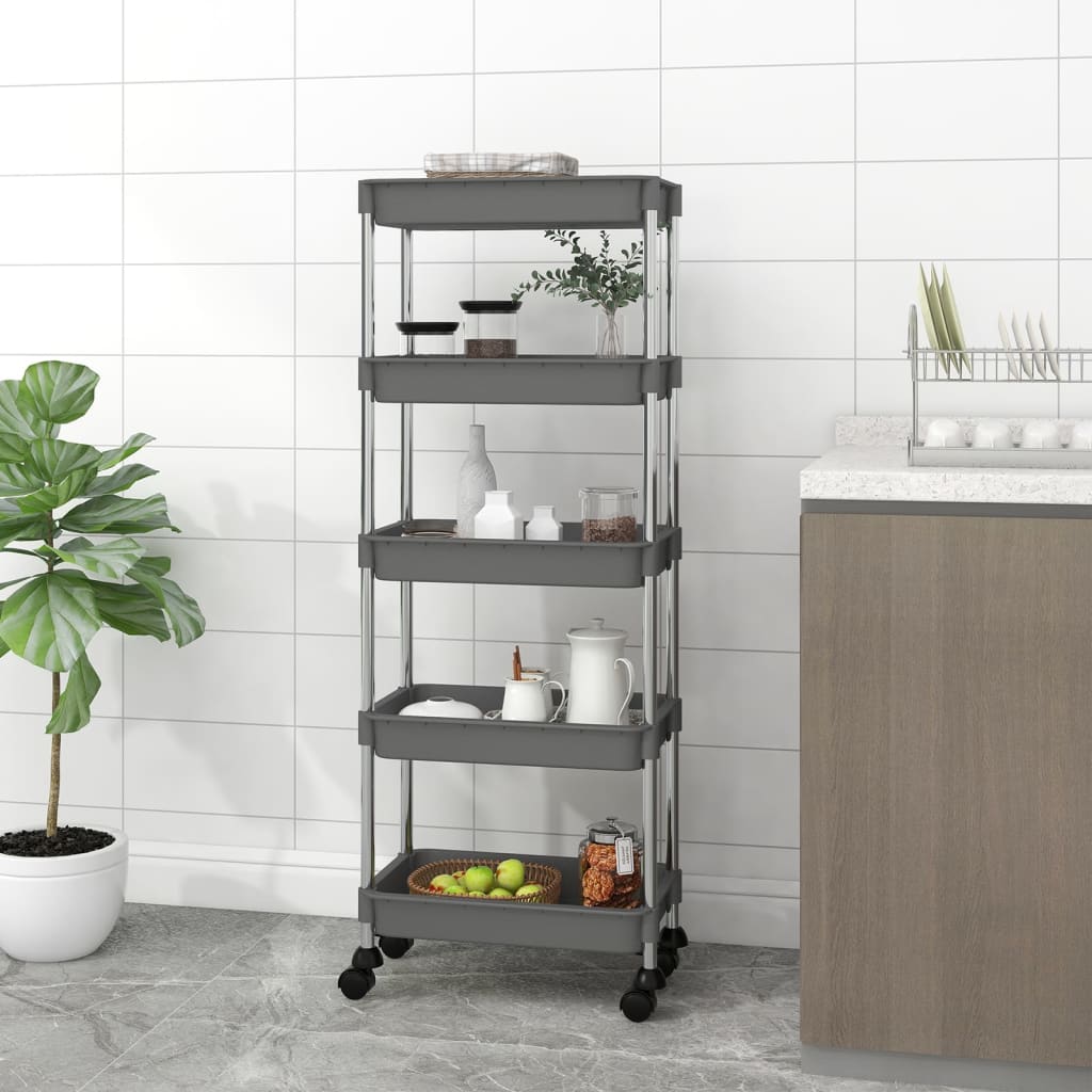 vidaXL 5-Tier Kitchen Trolley Grey 42x29x128 cm Iron and ABS