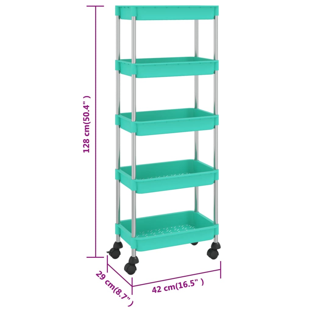 vidaXL 5-Tier Kitchen Trolley Turquoise 42x29x128 cm Iron and ABS