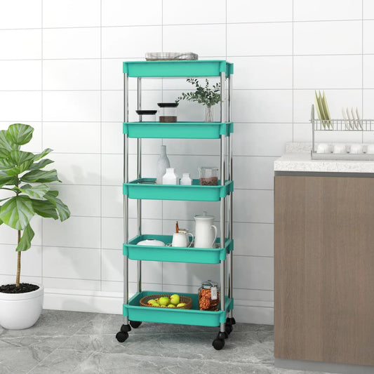 vidaXL 5-Tier Kitchen Trolley Turquoise 42x29x128 cm Iron and ABS