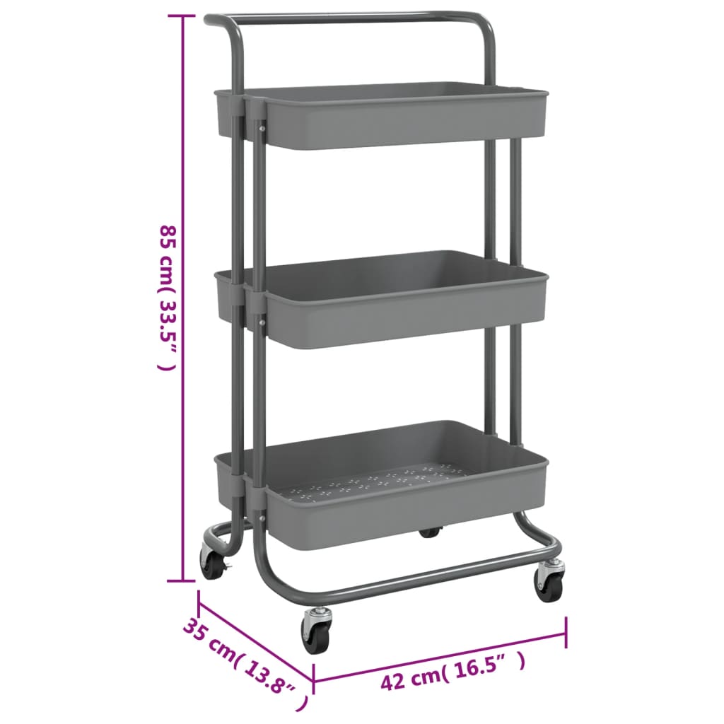 vidaXL 3-Tier Kitchen Trolley Grey 42x35x85 cm Iron and ABS