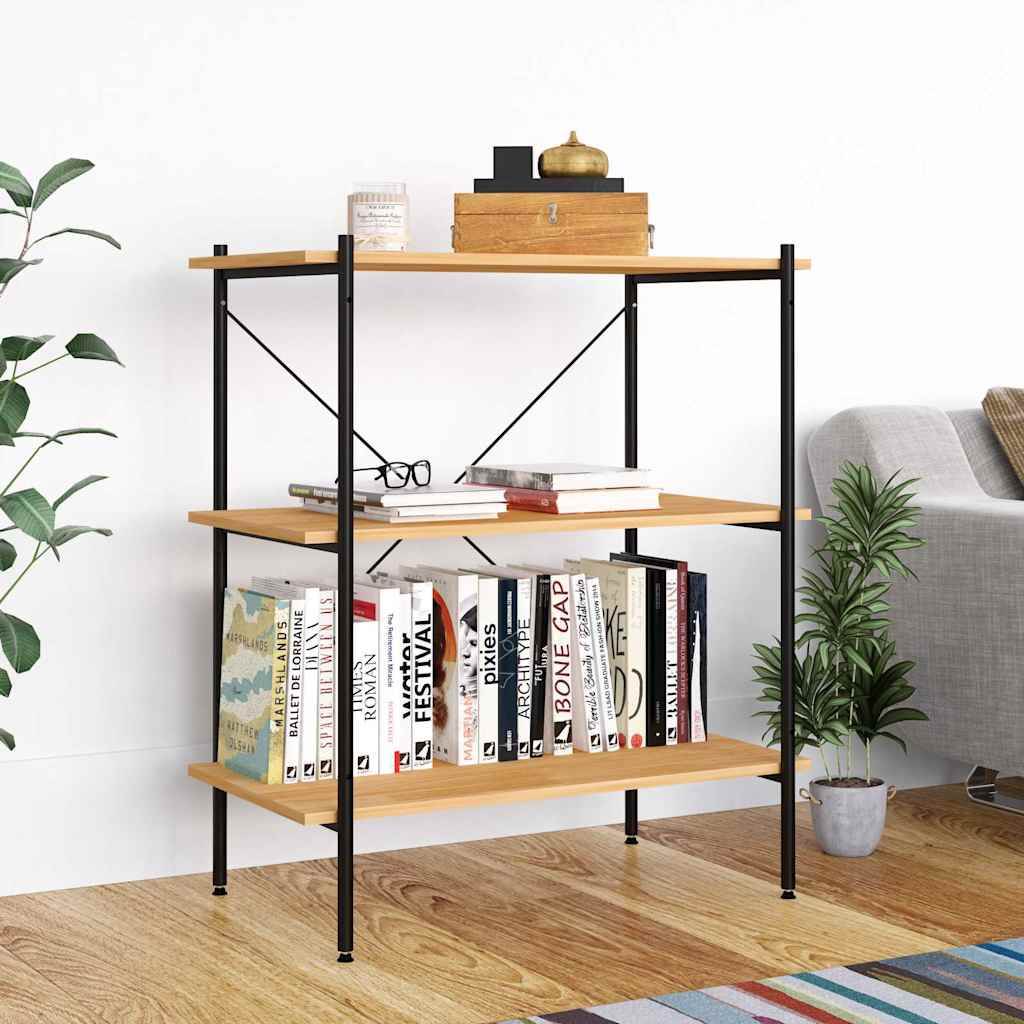 336340 vidaXL 3-Tier Shelving Unit Black and Oak 80x40x92 cm