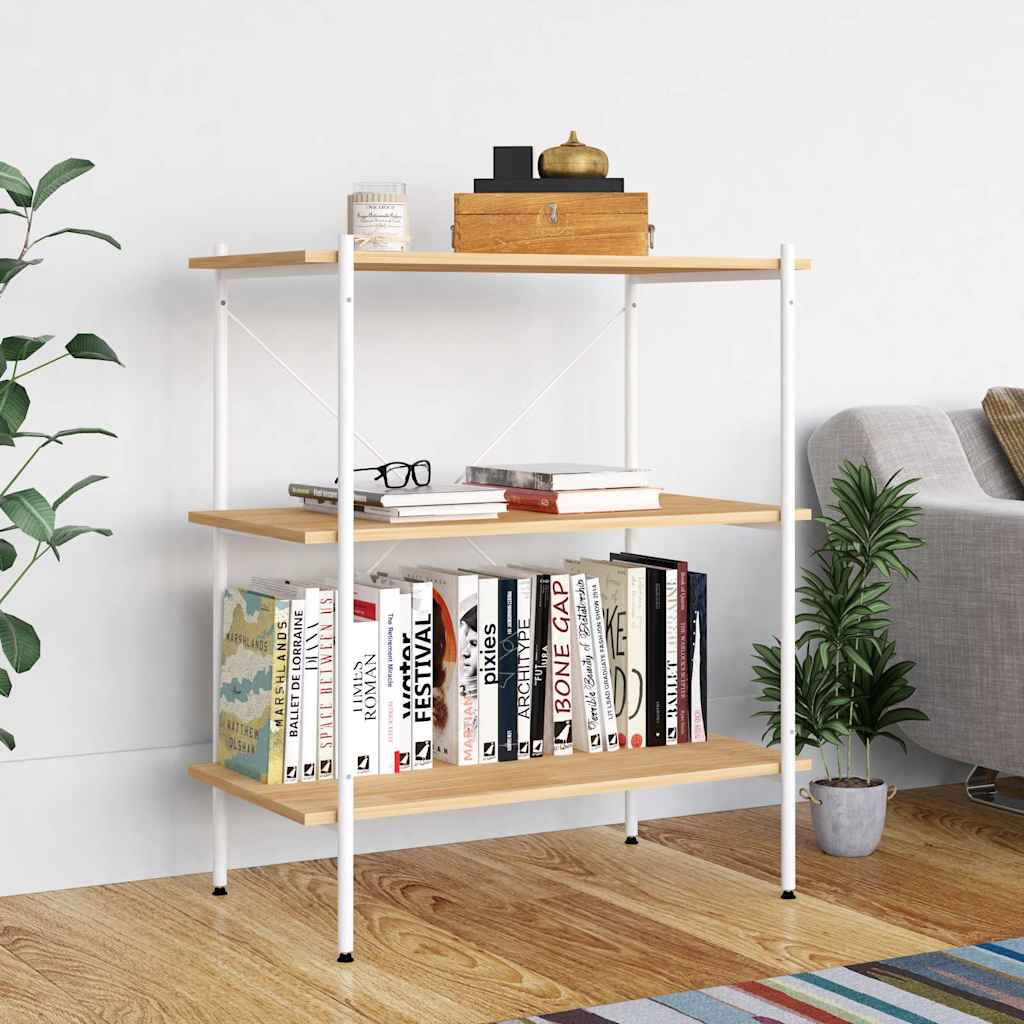 336342 vidaXL 3-Tier Shelving Unit White and Oak 80x40x92 cm