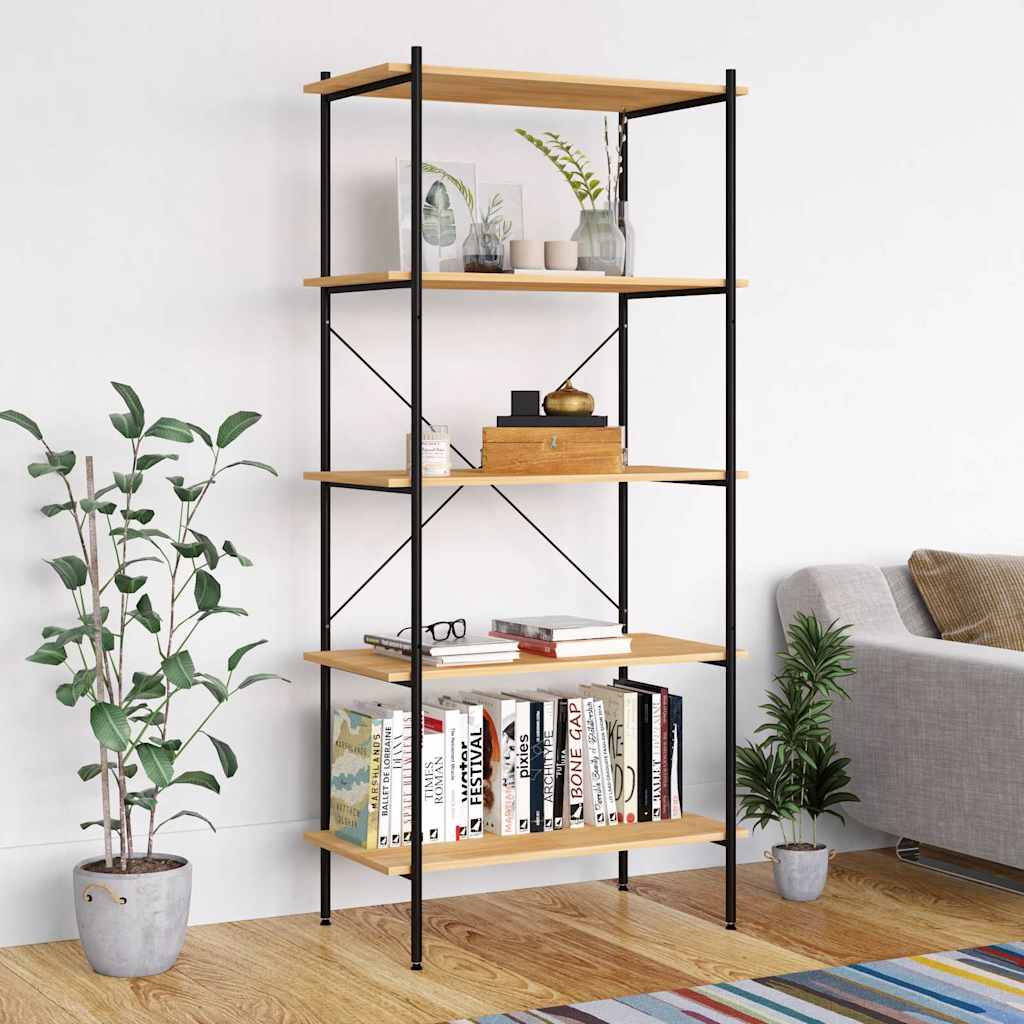 336348 vidaXL 5-Tier Shelving Unit Black and Oak 80x40x163 cm