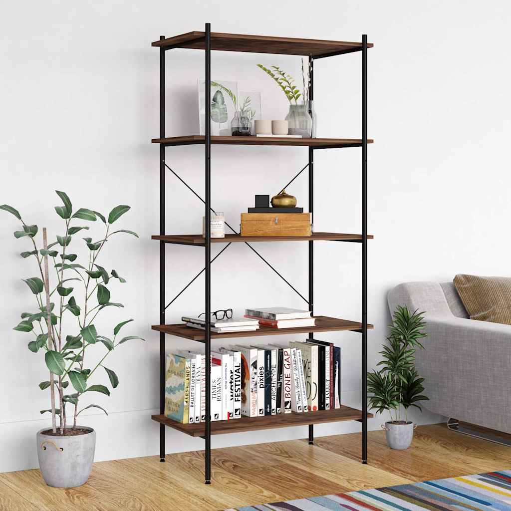 336349 vidaXL 5-Tier Shelving Unit Black and Natural 80x40x163 cm