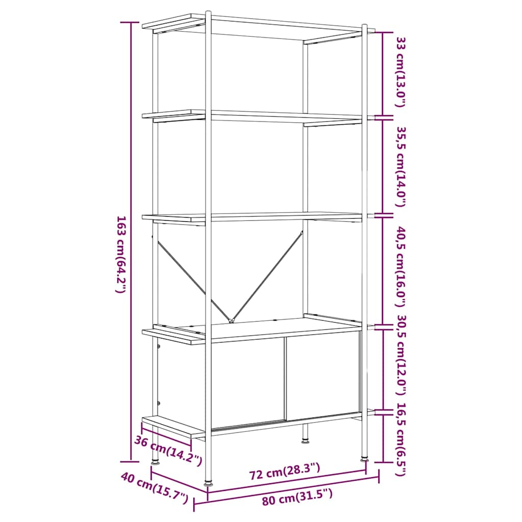 5-Tier Shelving Unit with Cabinet 80x40x163 cm