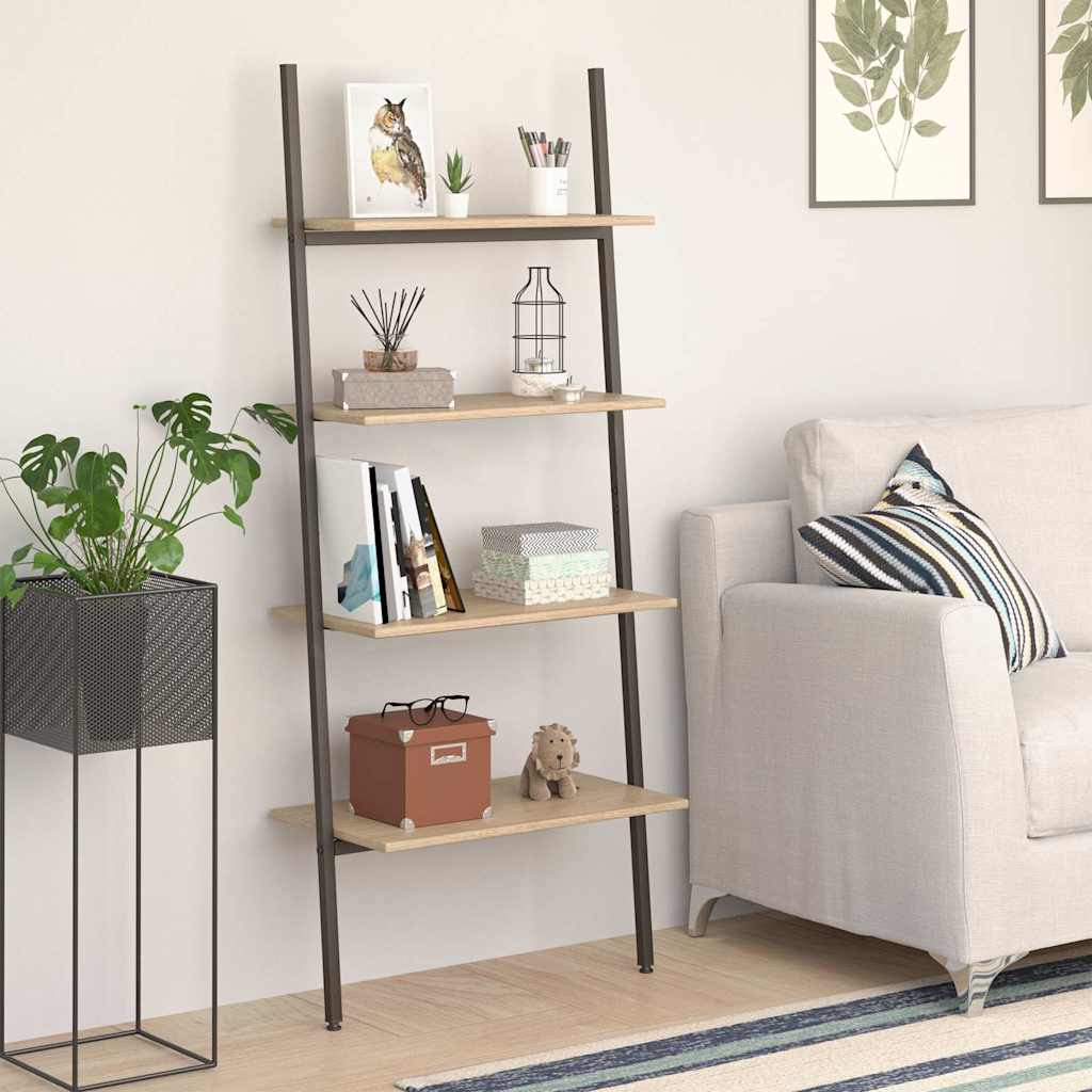 4-Tier Leaning Shelf Light Brown and Black 64x34x150,5 cm