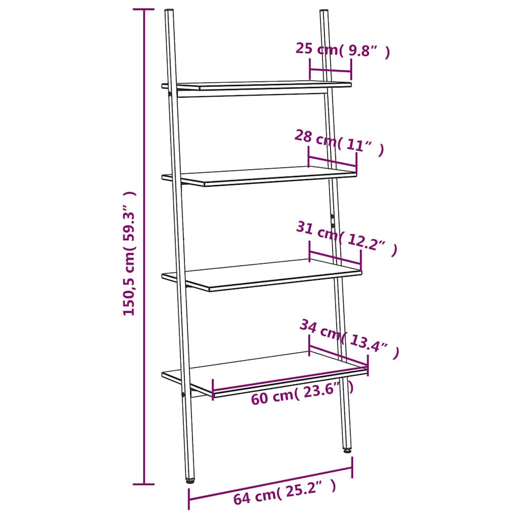 4-Tier Leaning Shelf Black 64x34x150,5 cm