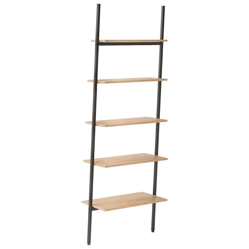 5-Tier Leaning Shelf Light Brown and Black 64x34x185,5 cm