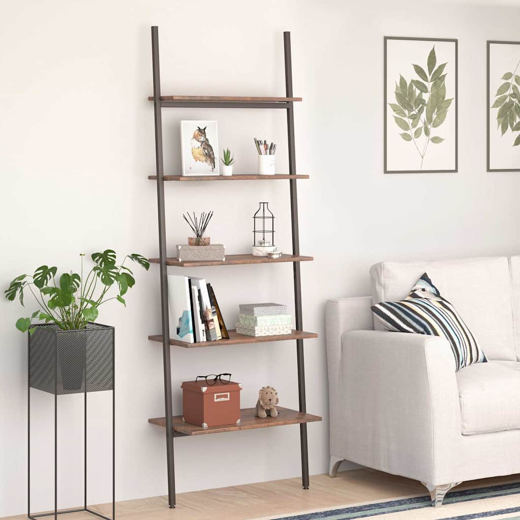 5-Tier Leaning Shelf Dark Brown and Black 64x34x185,5 cm