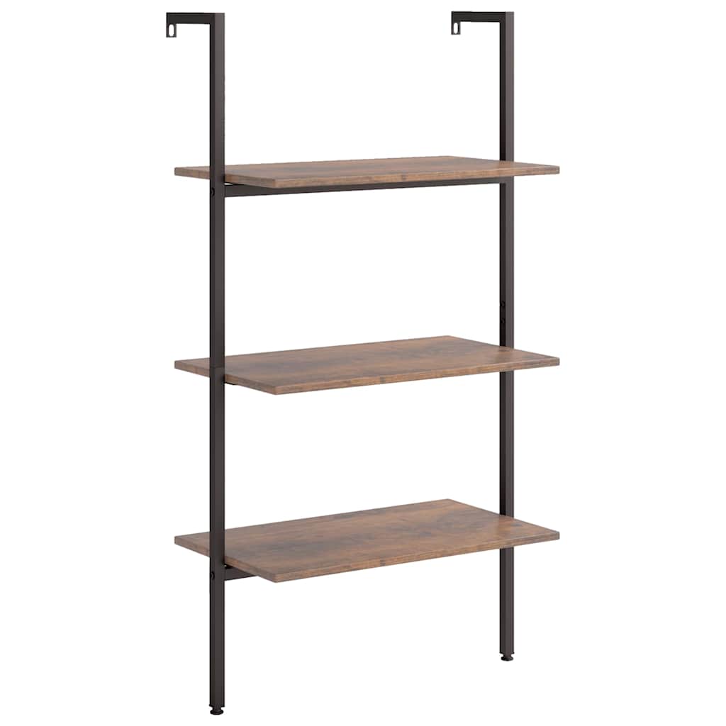 3-Tier Leaning Shelf Dark Brown and Black 64x35x120,5 cm