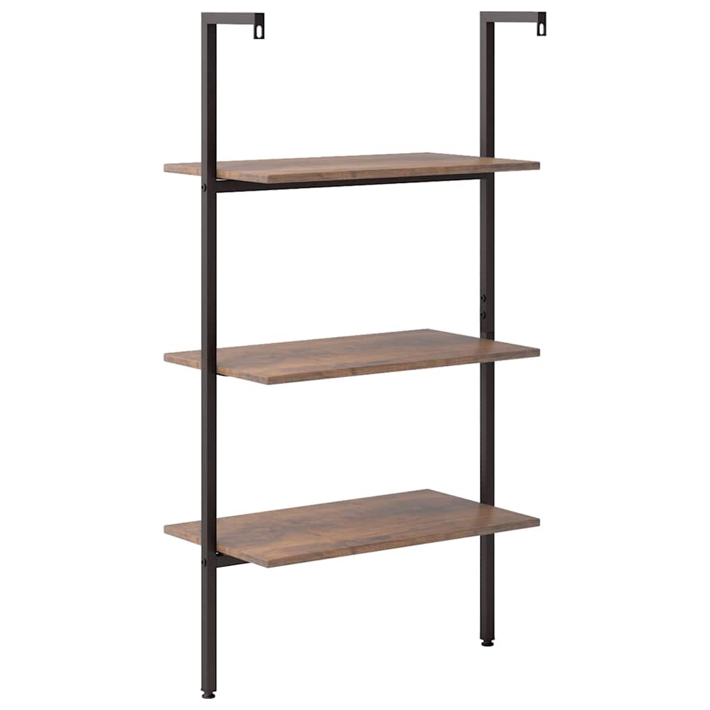 3-Tier Leaning Shelf Dark Brown and Black 64x35x120,5 cm