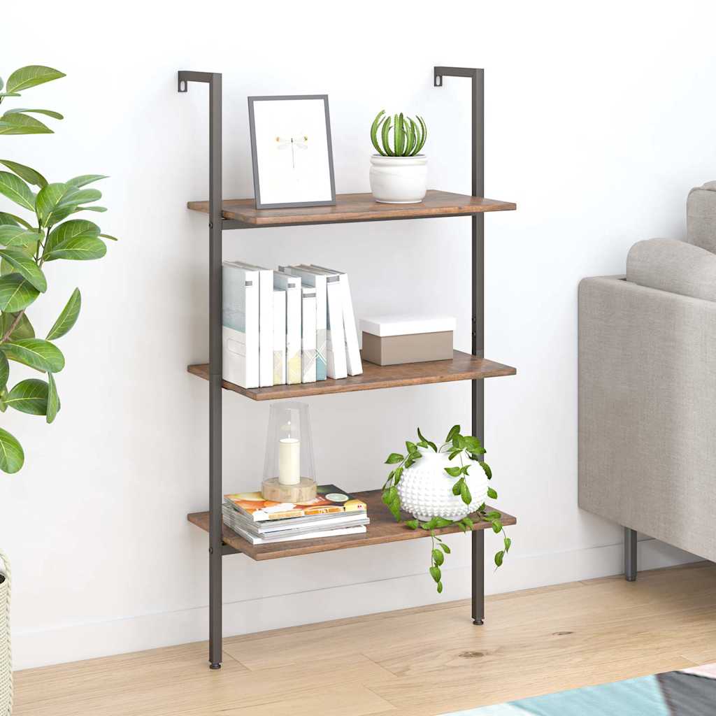 3-Tier Leaning Shelf Dark Brown and Black 64x35x120,5 cm