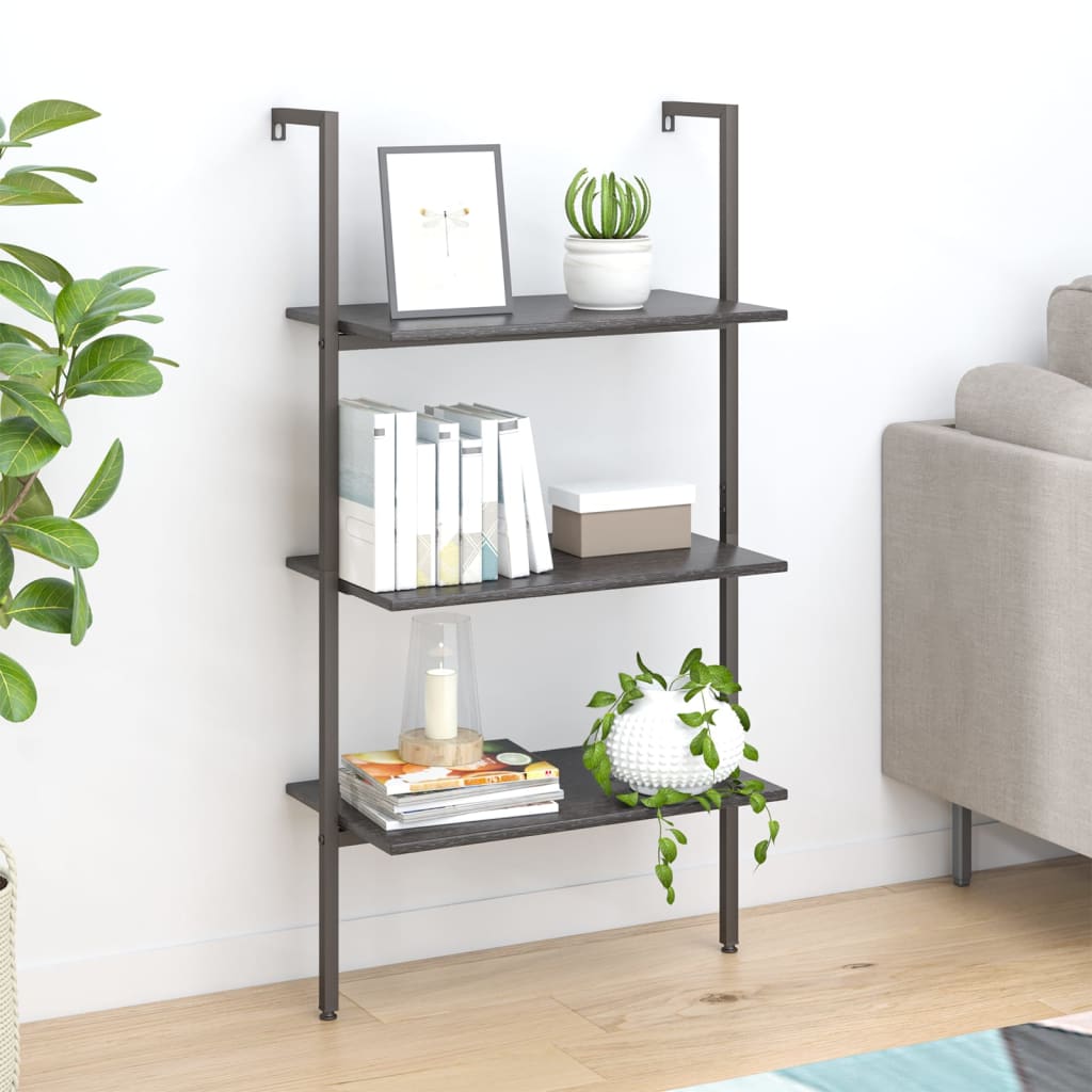 3-Tier Leaning Shelf Black 64x35x120,5 cm