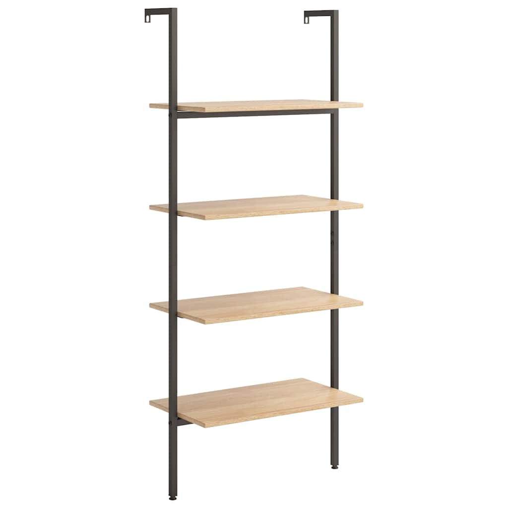 4-Tier Leaning Shelf Light Brown and Black 64x35x152,5 cm