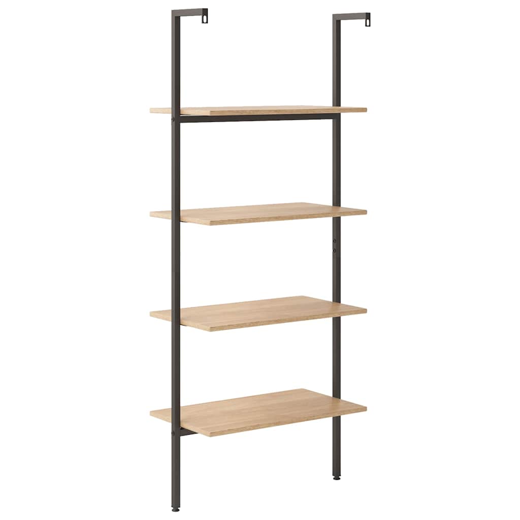 4-Tier Leaning Shelf Light Brown and Black 64x35x152,5 cm