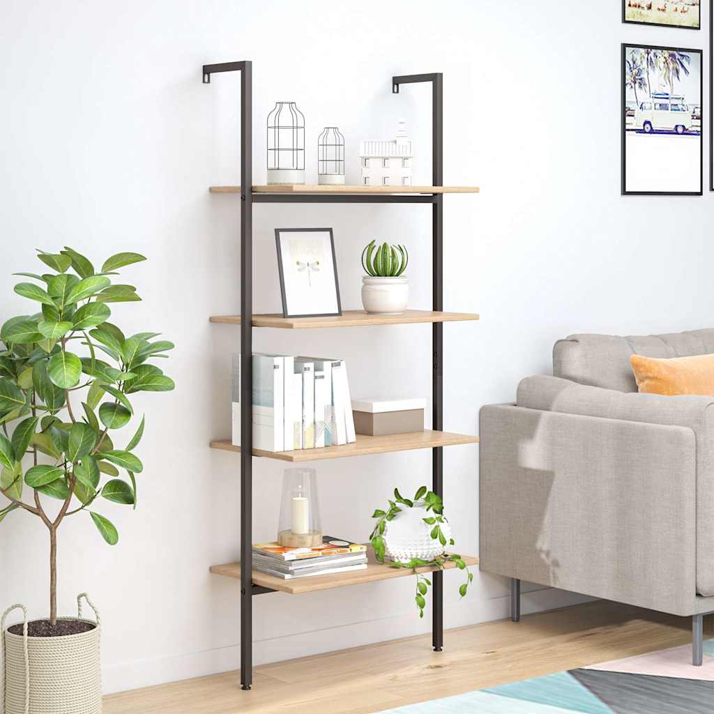 4-Tier Leaning Shelf Light Brown and Black 64x35x152,5 cm
