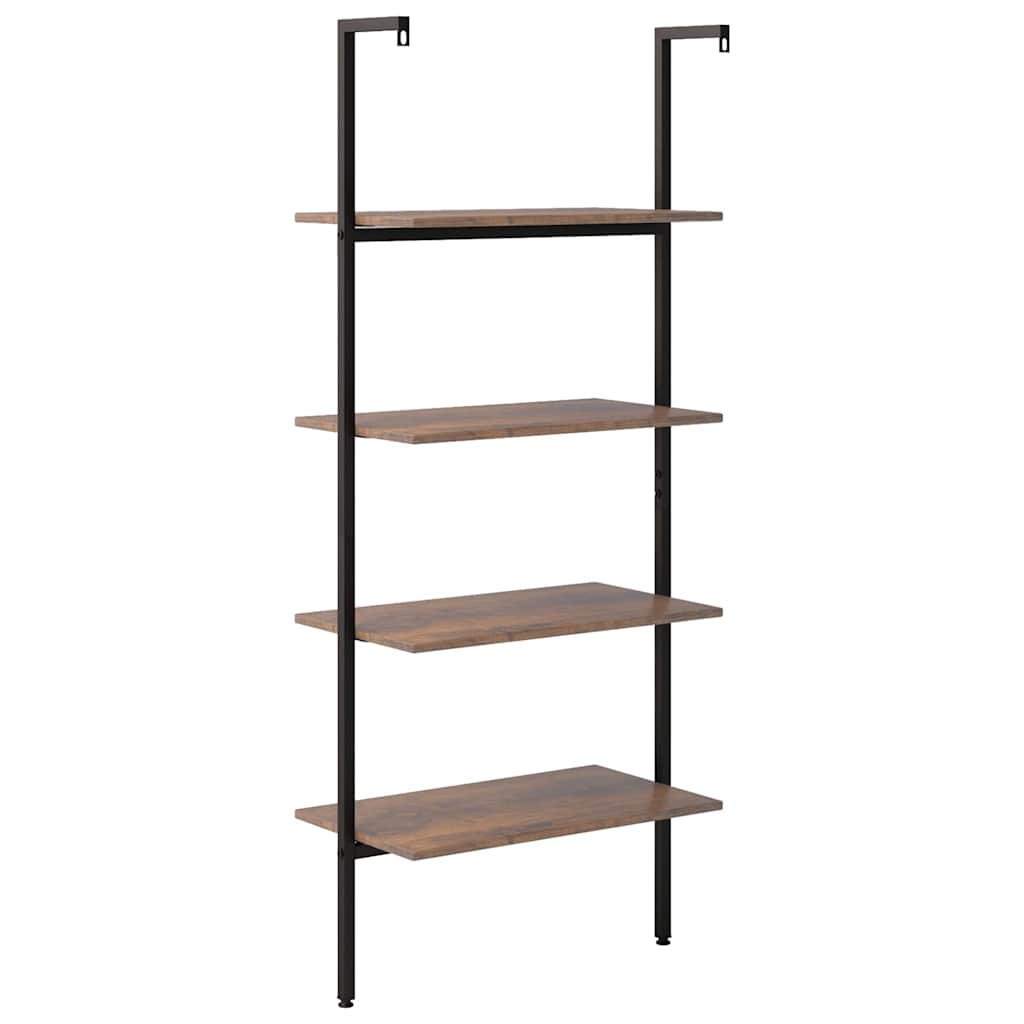 4-Tier Leaning Shelf Dark Brown and Black 64x35x152,5 cm