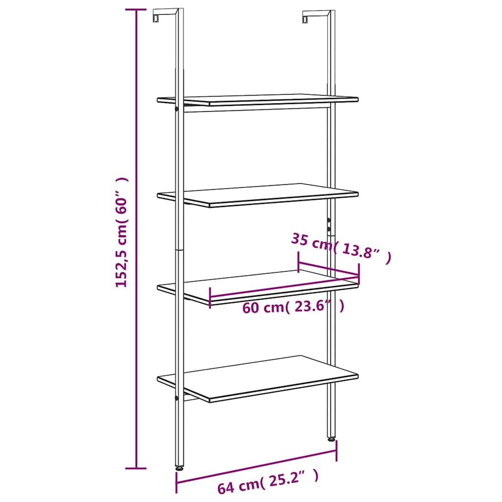 4-Tier Leaning Shelf Dark Brown and Black 64x35x152,5 cm